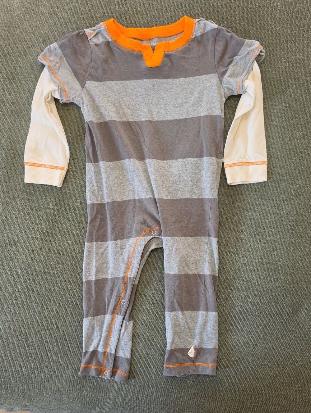 Burts Bees Kids Gray & Orange Striped One-Piece